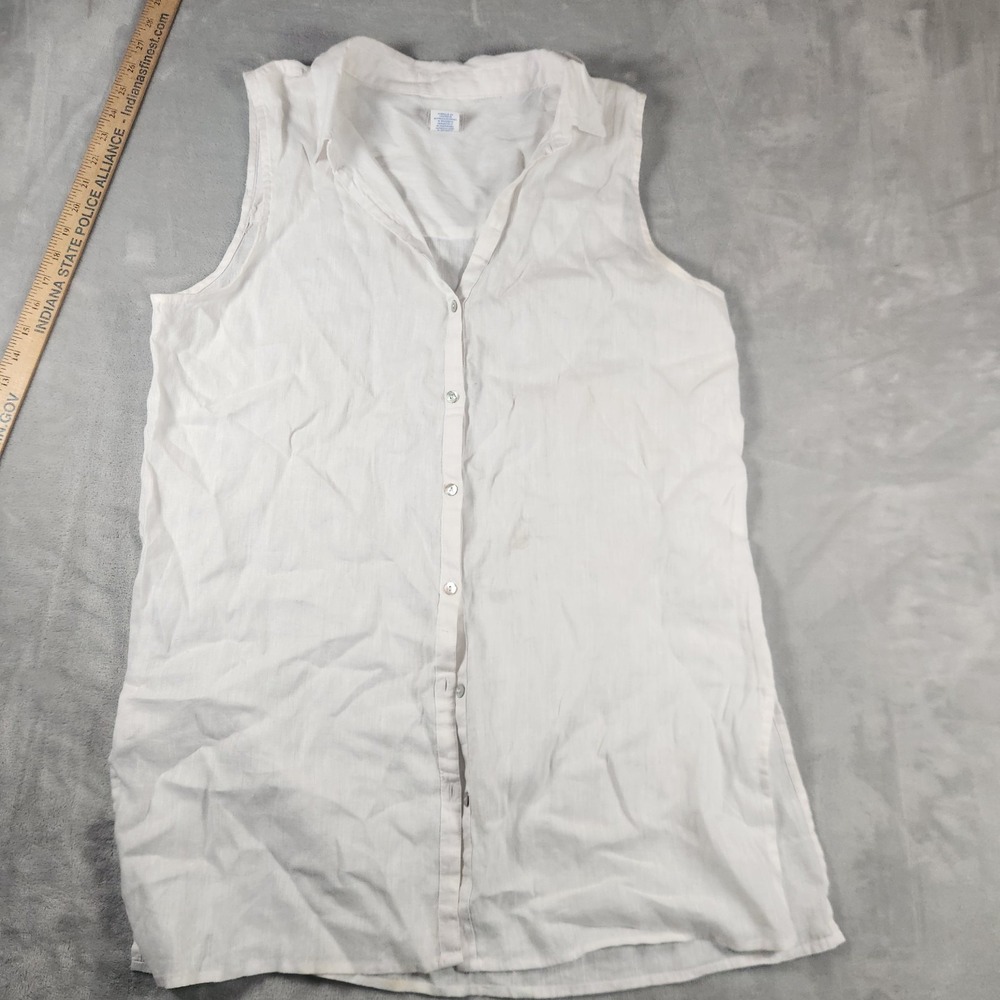 Sigrid Olsen Womens XL White 100% Linen Sleeveless Button Front Blouse Coastal